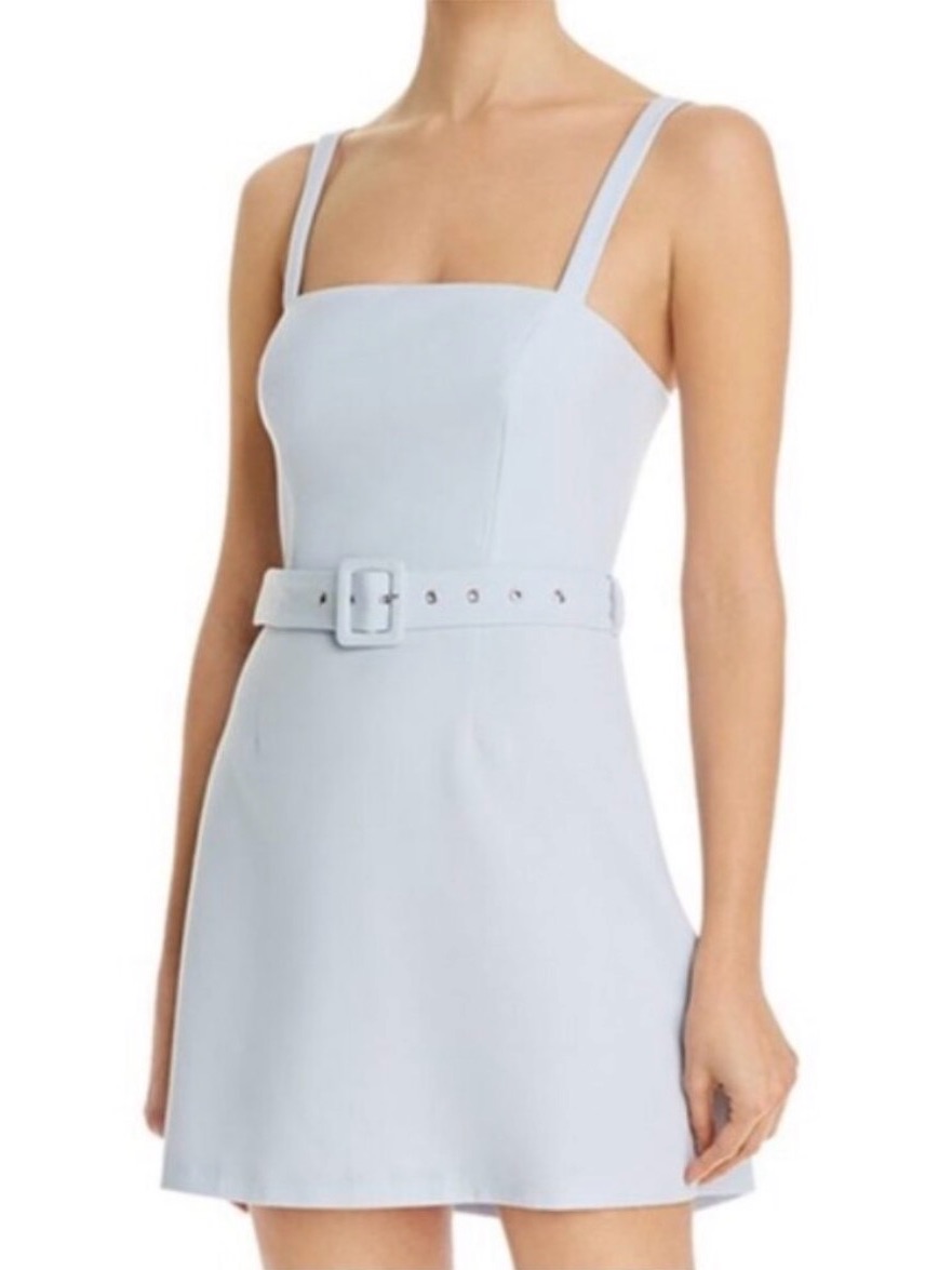 French Connection Pale Blue Square-Neck Belted Mini Dress